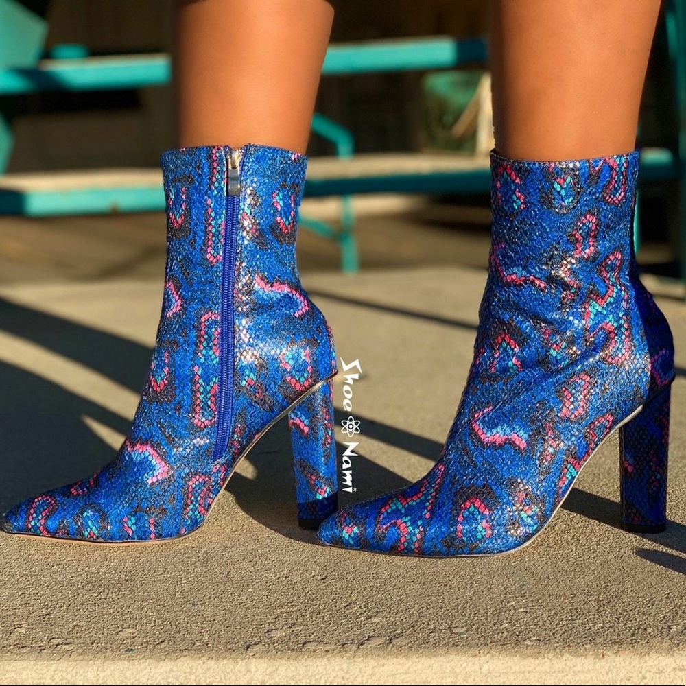 Blue snakeskin heeled bootie - Picture 2 of 6